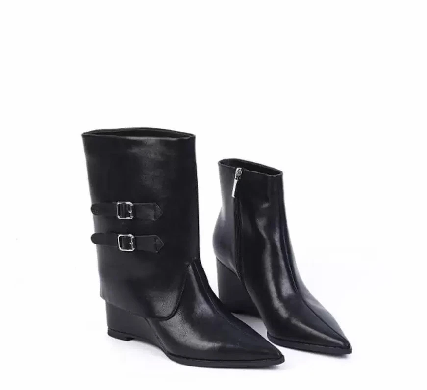 （6.5厘米）加绒25-15坡跟两穿短靴