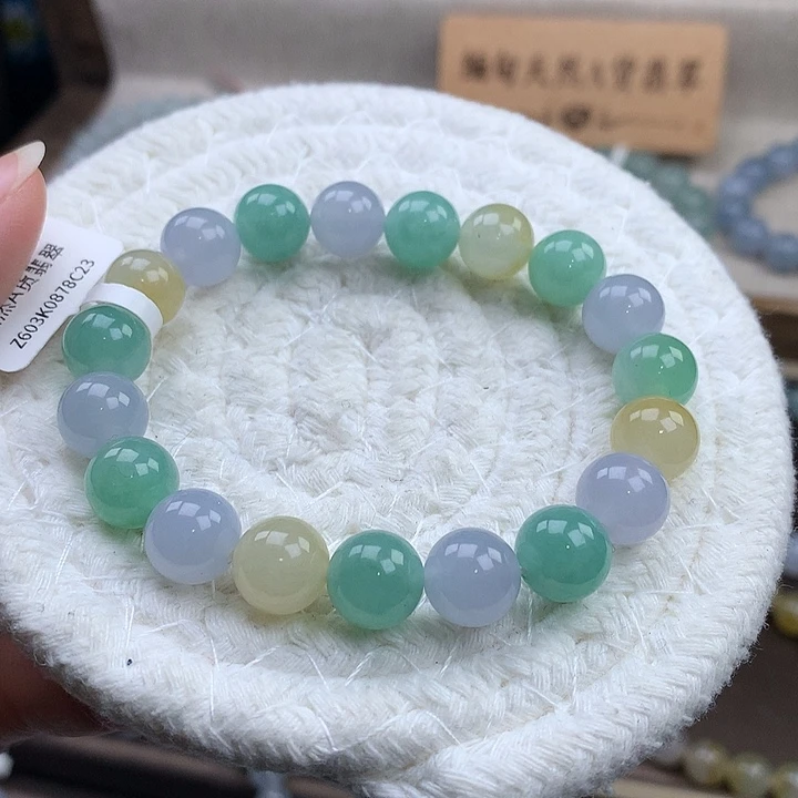 翡翠未镶嵌手链三彩福禄寿，干净