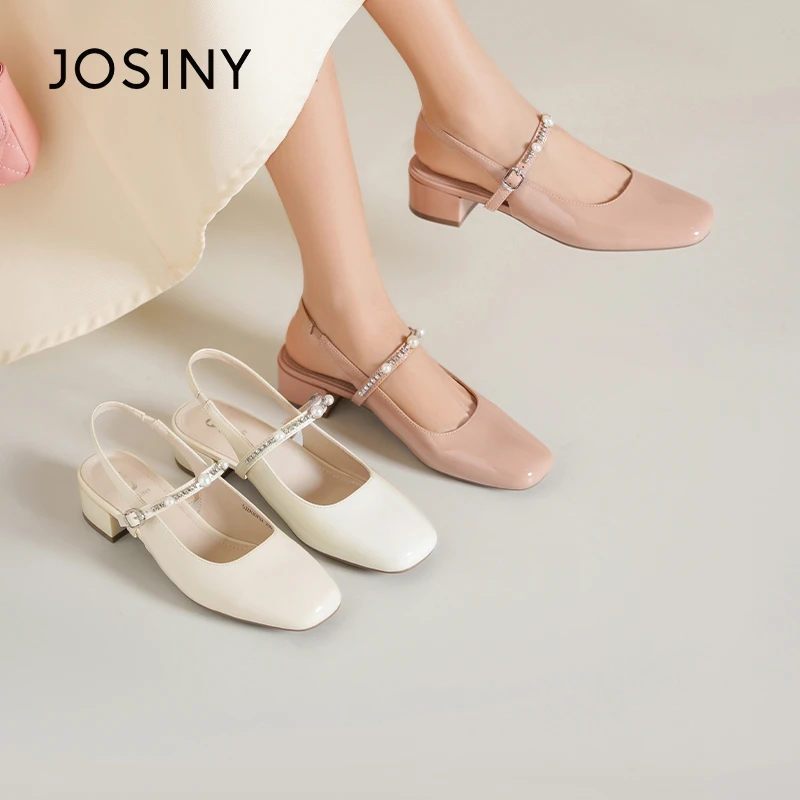 卓诗尼女鞋玛丽珍2025夏季新款粗跟一字带仙女配裙子法式包头凉鞋