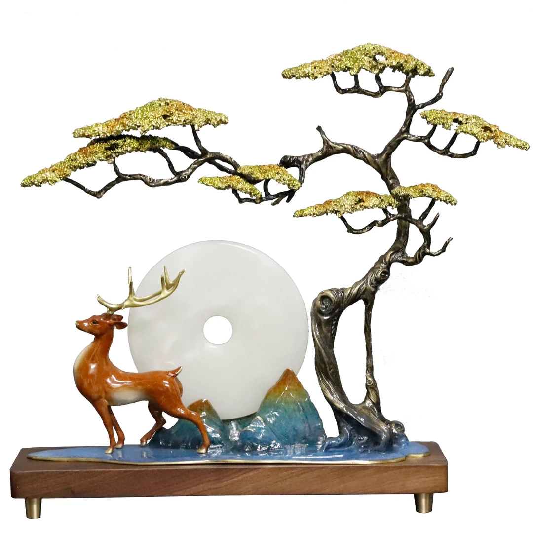 全铜迎客松新中式客厅玄关摆件家居饰品办公室装饰品乔迁新居礼品