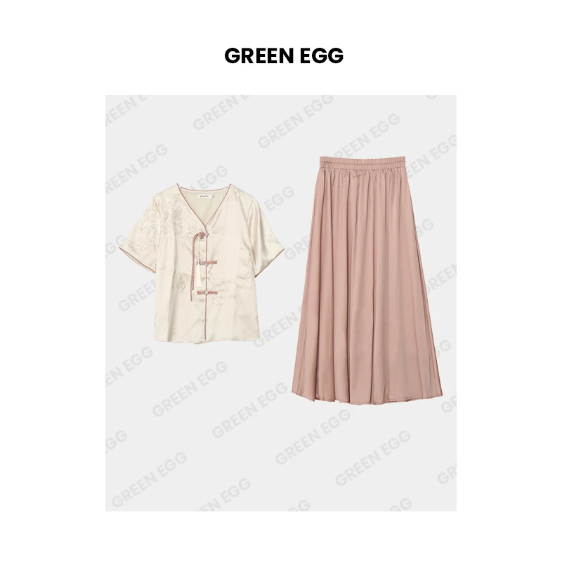 【年中大清清】A0076女装胖MM新中式改良版国风 上衣半身裙套装