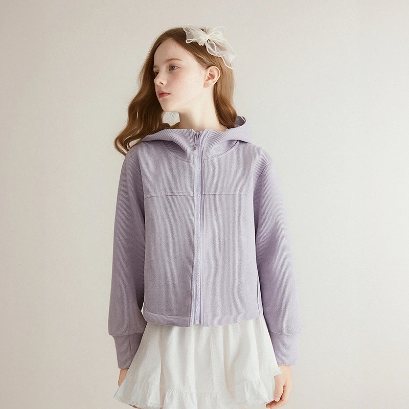 笛莎童装女童外套春秋新款中大童修身运动上衣连帽外套-7M2532502
