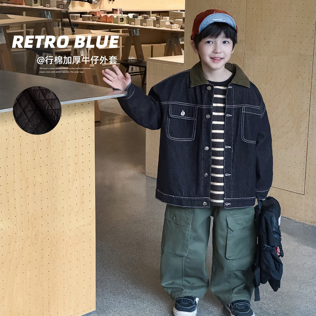 棉小班童装冬季日系拼色翻领宝宝上衣绗棉加厚休闲外套AD5109