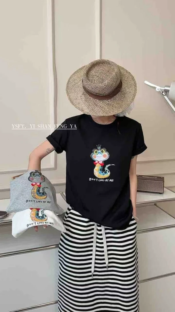 7596女款皇冠蛇时尚休闲百搭短袖T恤