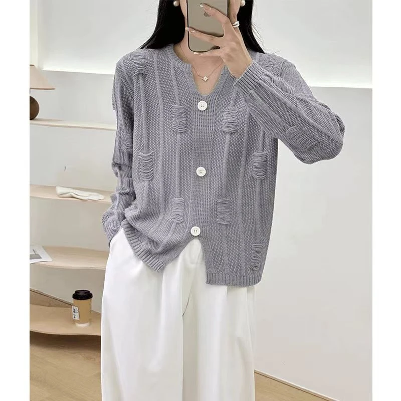 剪刀领针织衫女假开衫秋装新款时尚洋气宽松毛衣套头上衣外穿