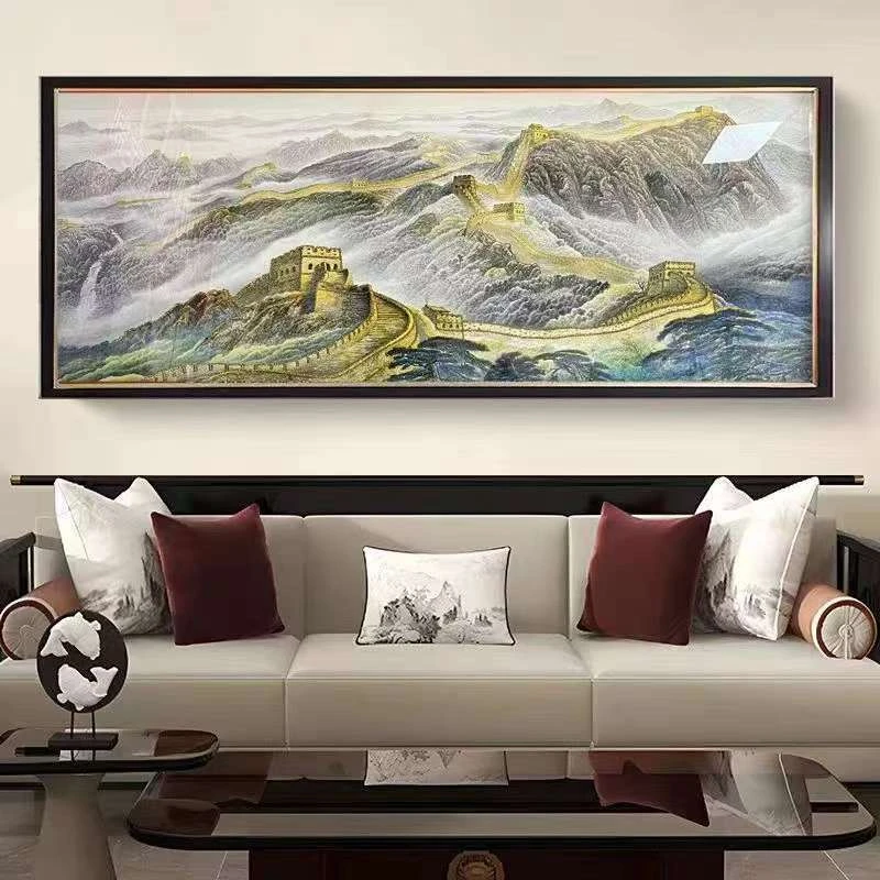 S179万里长城客厅挂画沙发背景墙壁画办公室装饰字画靠山图山水画