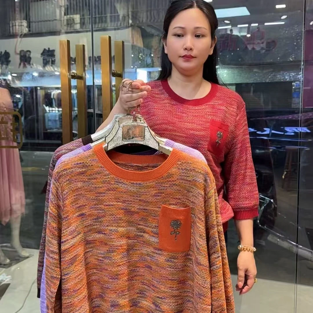 中老年妈妈春秋新款圆领七分袖