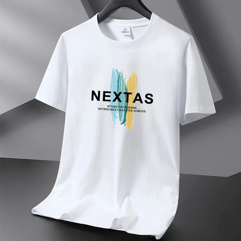 2025新款新疆棉T恤男圆领半袖印花时尚百搭休闲男女宽松t恤