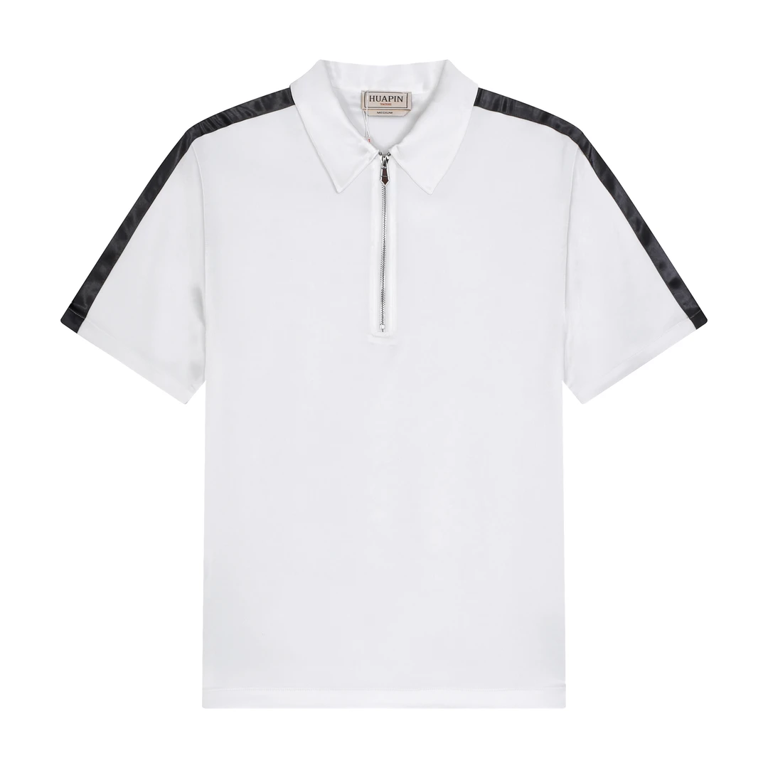 华品耀世 春季高定丝滑柔软三醋酸面料半拉链休闲短袖上衣80674