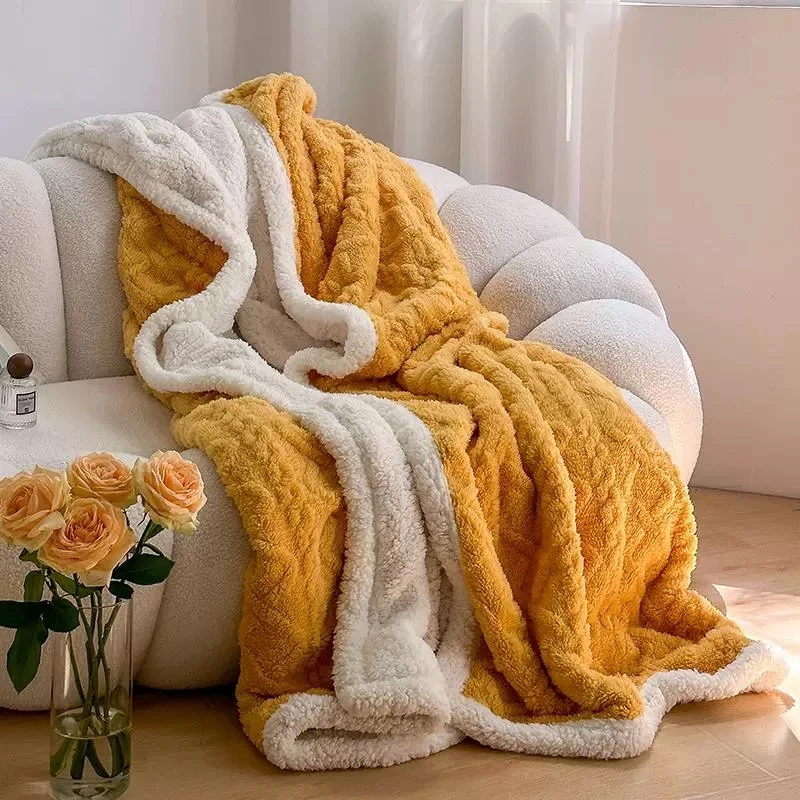 150*200cm黄色塔芙绒双层复合加厚盖毯床单毯子F002