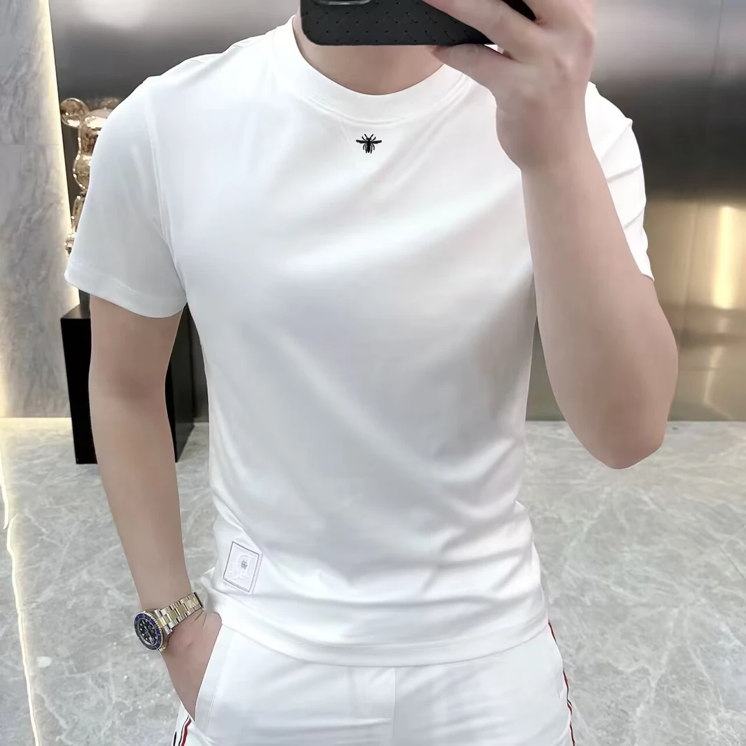 2025夏季新款士短袖T恤青年时尚百搭打底衫装圆领宽松上衣服男