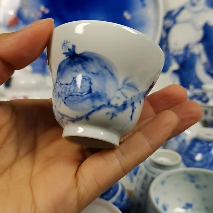 景德镇陶瓷青花石榴福禄杯