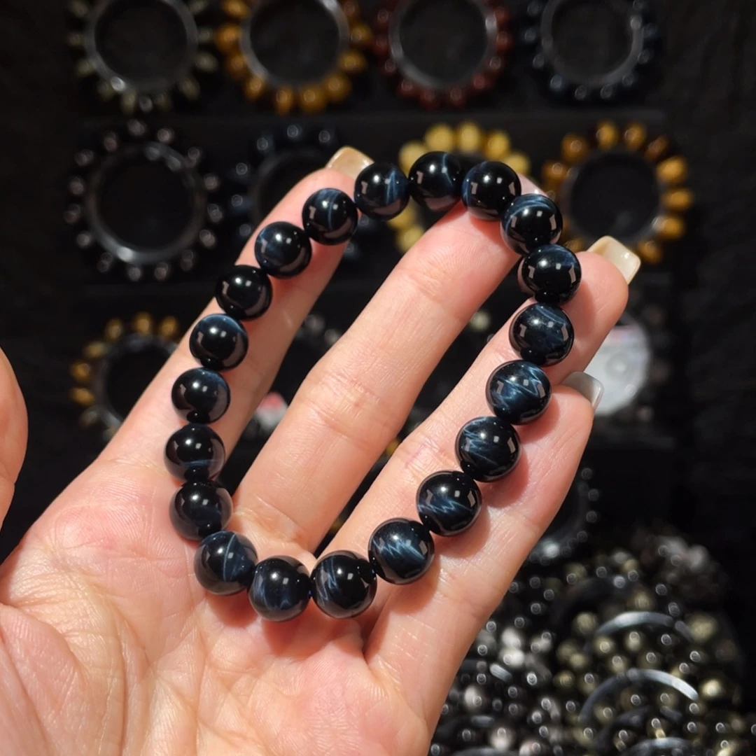 *****木变石未镶嵌手链10mm闪电纹蓝虎眼