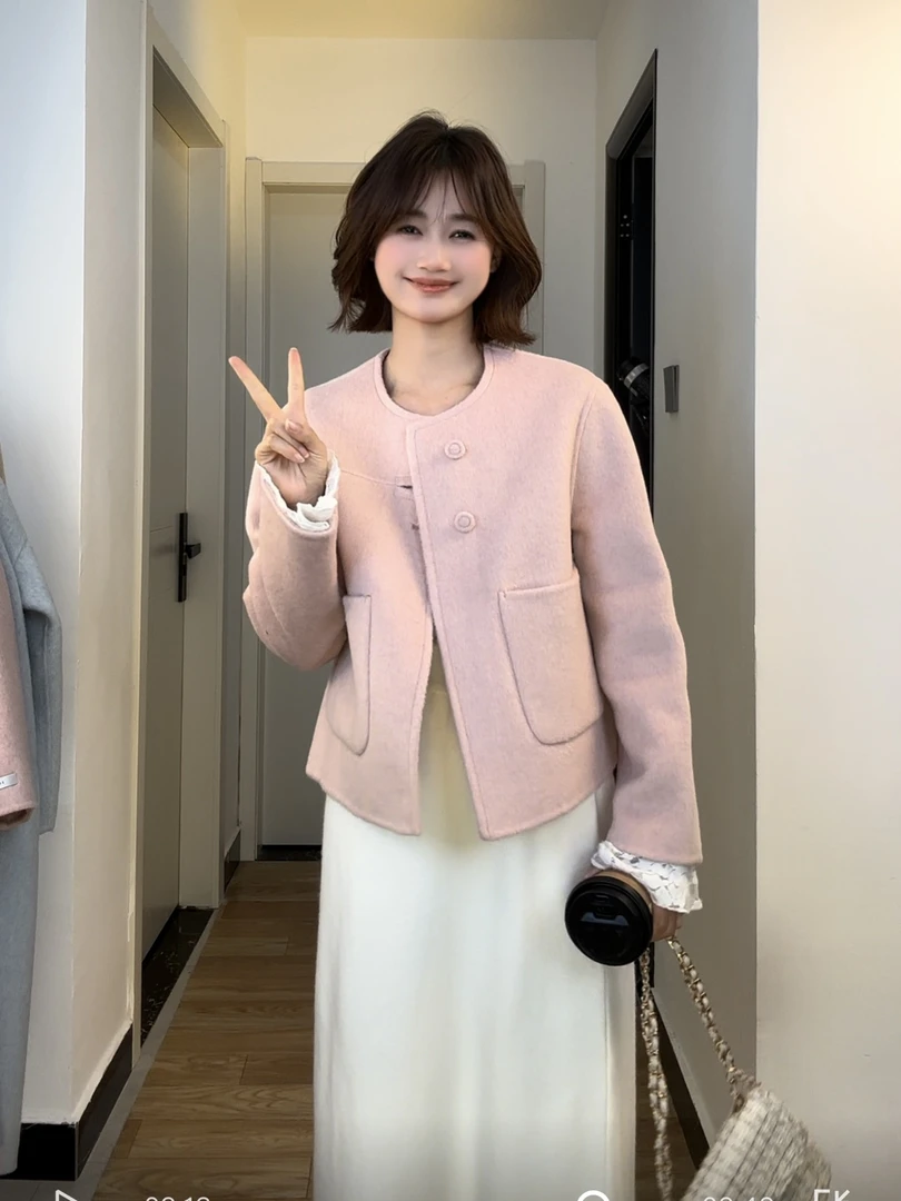 【@我是米米呀】春季新版2353气质时尚通勤百搭双面小香风羊毛外套