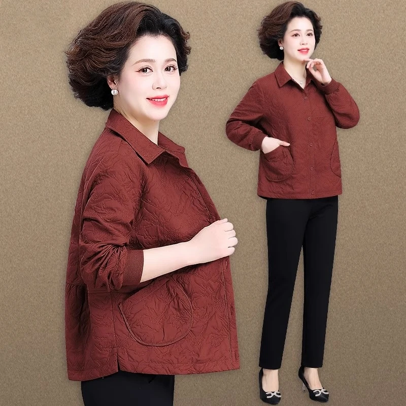 红色外套妈妈秋装2025新款贵夫人品牌上衣中老年女士衬衫春秋短款