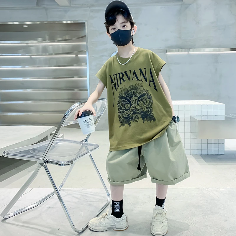 男童无袖背心套装夏季2025新款儿童夏装坎肩中大男孩运动夏款童装