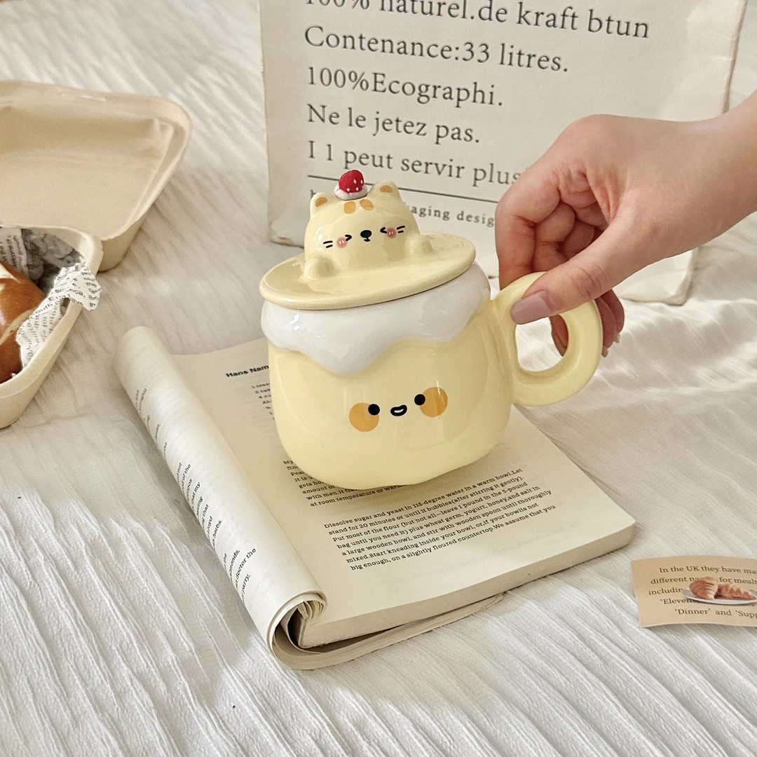 女生可爱萌萌陶瓷杯高颜值马克杯送闺蜜生日礼物创意水杯带盖杯子