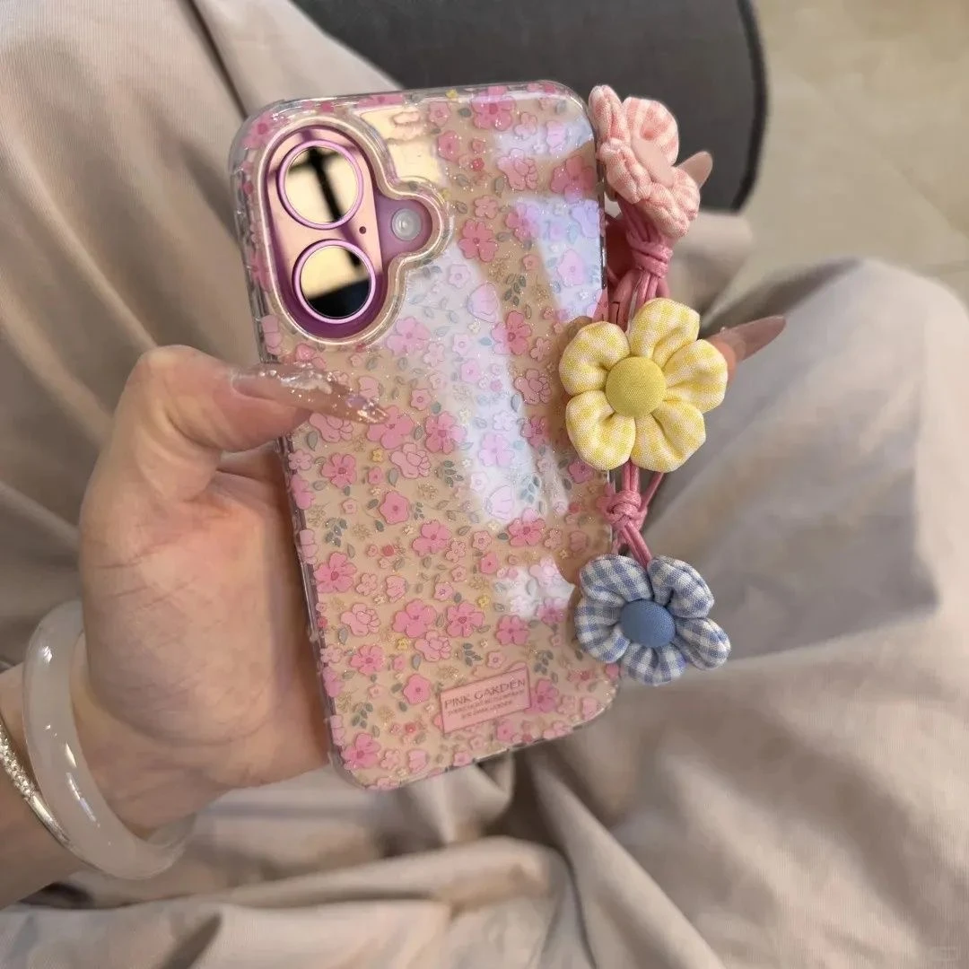 满屏小红花适用苹果16Pro手机壳iPhone15卡通14保护套13女12大孔