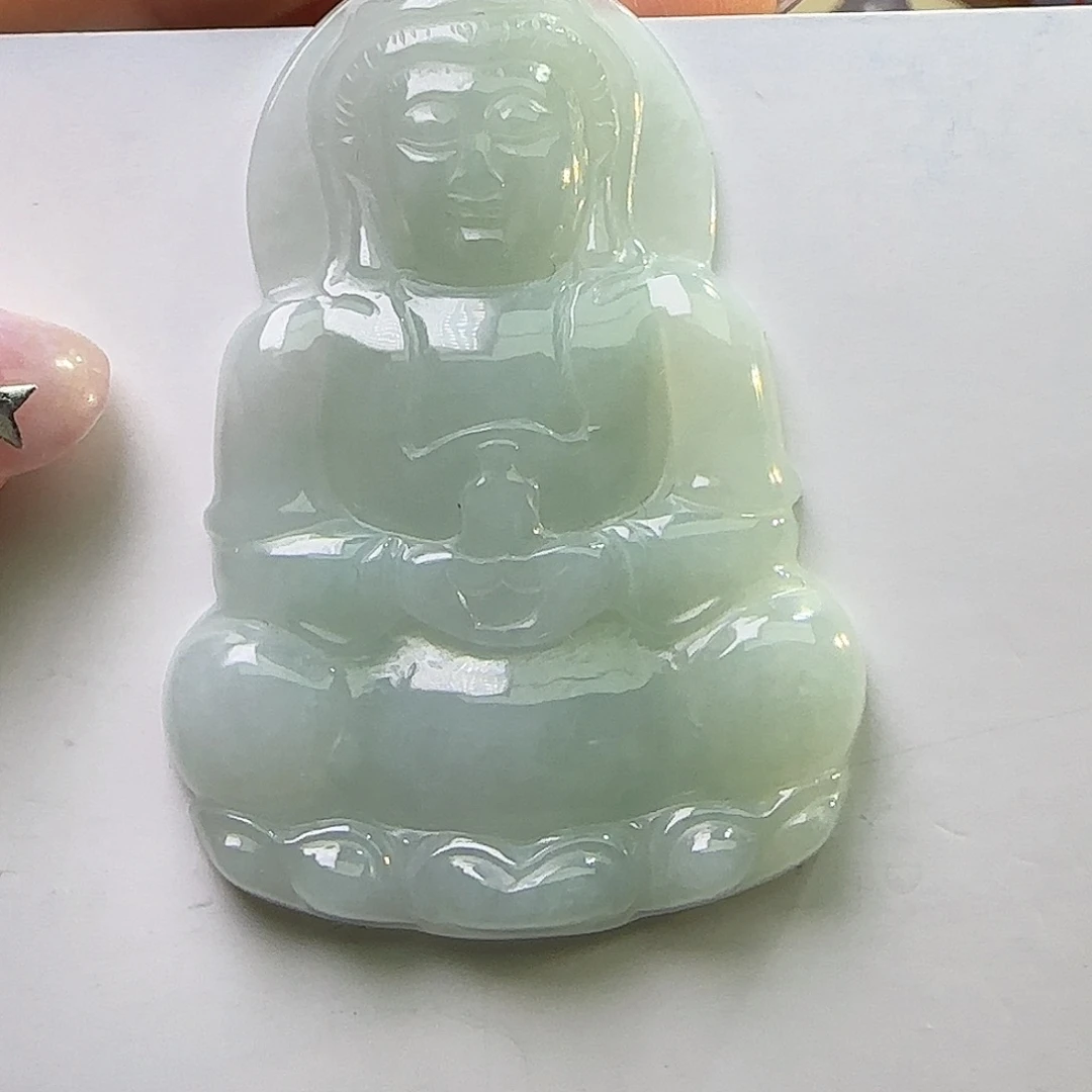 翡翠银S925镀金镶嵌颈饰天然缅料A货 观音吊坠