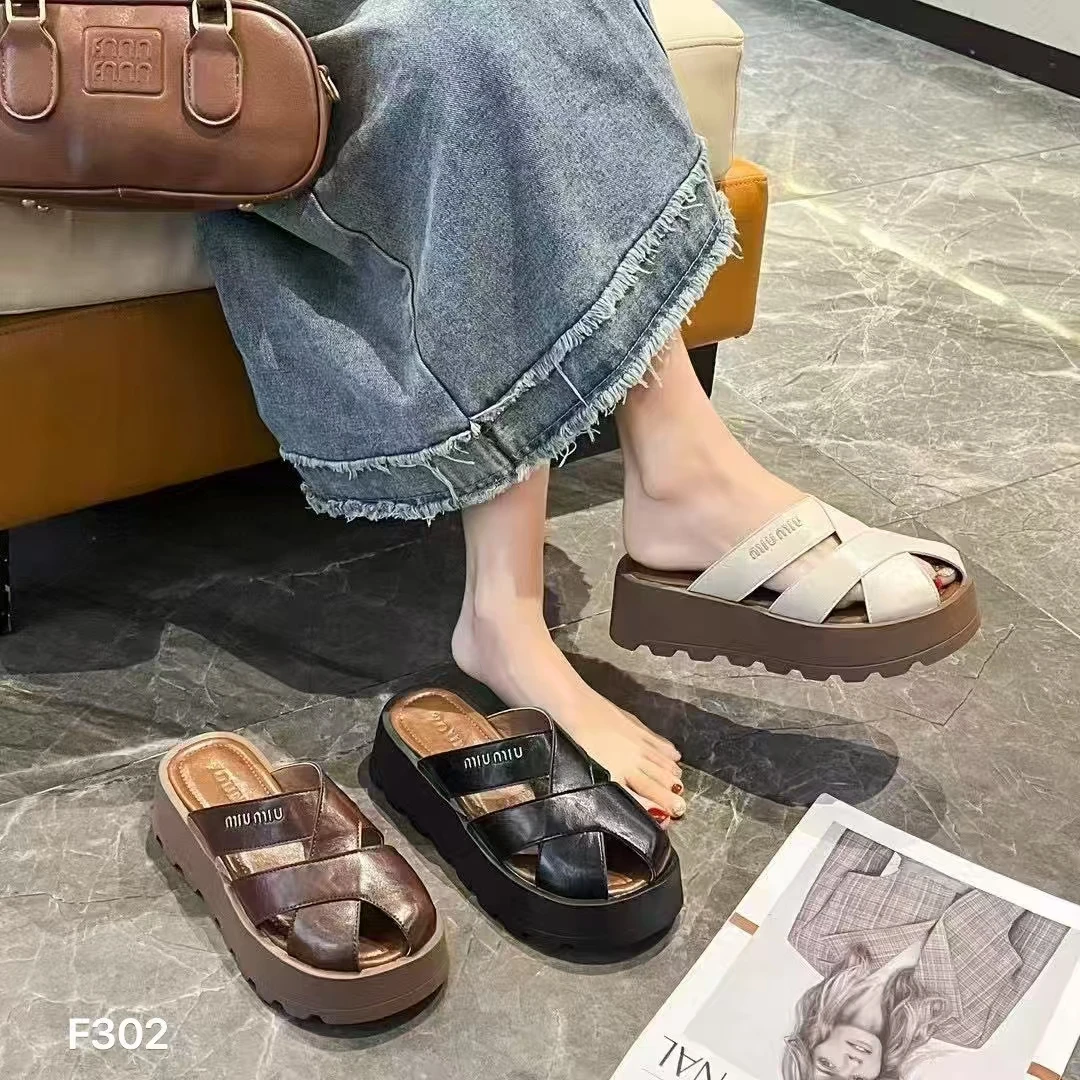 韩版时尚镂空专用编织包头夏季凉鞋百搭半拖小众坡跟厚底网红露趾