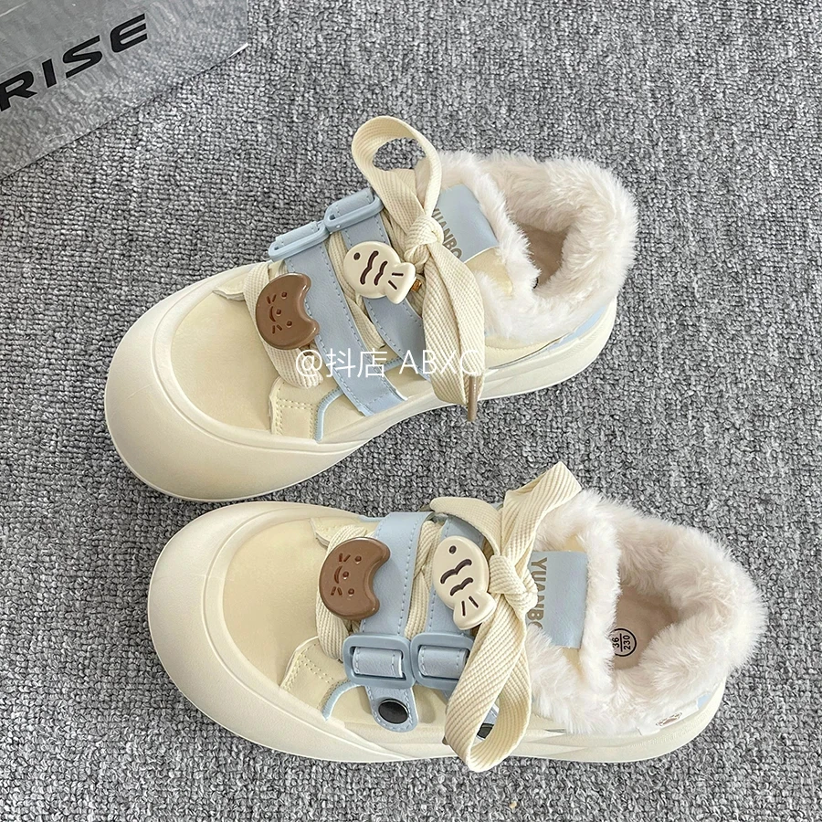 2024新款冬季面包鞋女款小众百搭板鞋高颜值厚底鞋加绒加厚保暖鞋