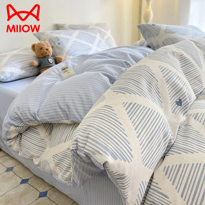 猫人新款简约纯棉床上四件套全棉学生宿舍被套床单床笠床品三件套