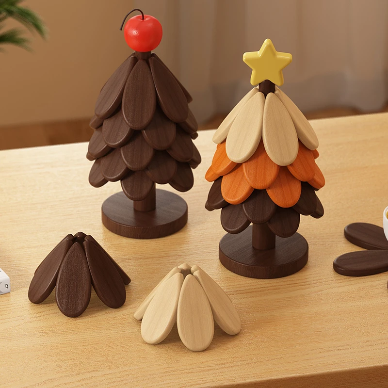 实木隔热垫法式折叠隔热杯垫圣诞树创意餐桌砂锅垫防烫耐高温餐垫