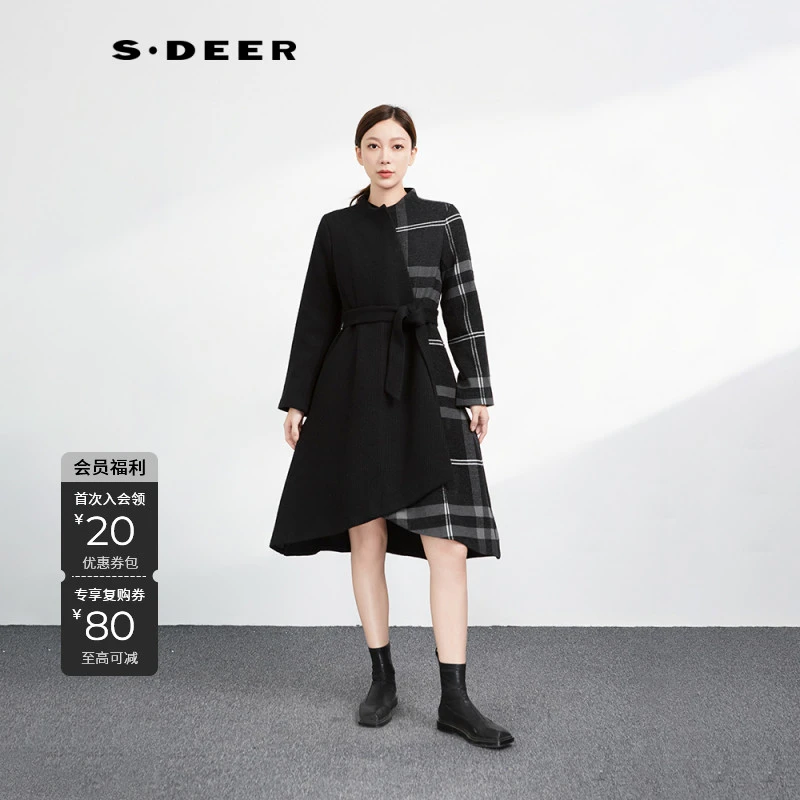 S·DEER圣迪奥气质轻奢设计师优雅百搭时尚冬季条纹拼接羽绒服
