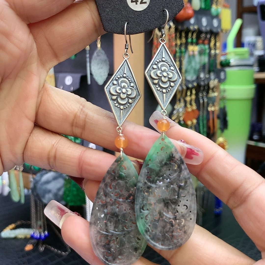 【闪购商品】翡翠耳饰银S925镶嵌耳坠