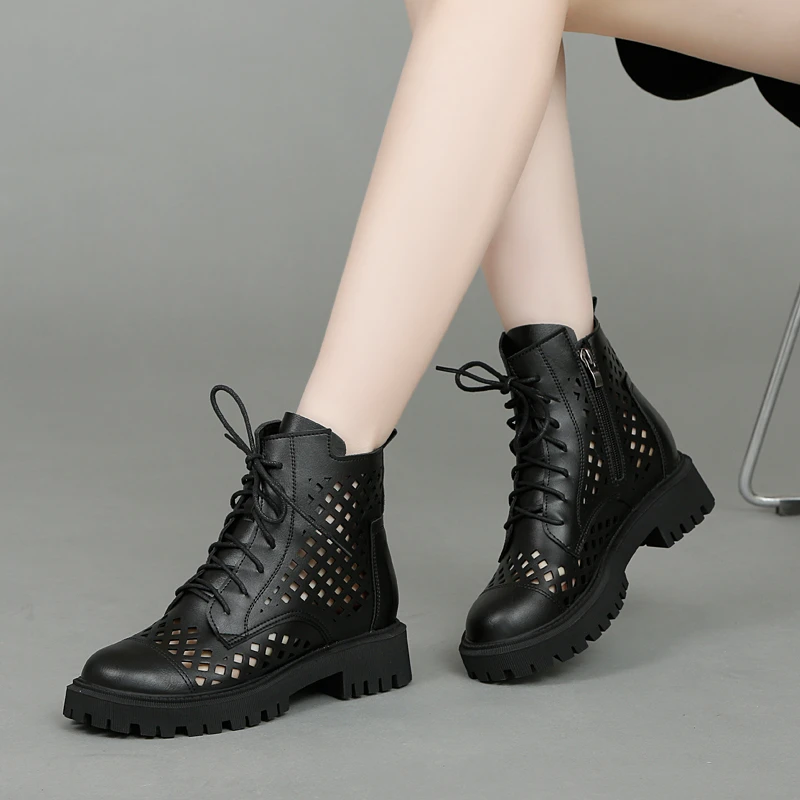镂空马丁靴夏季新款凉靴透气网眼短靴软底防滑网眼洞洞鞋时尚百搭
