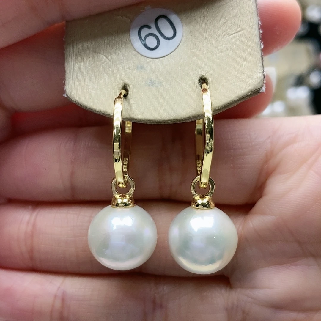 淡水珍珠耳饰银S925镀金镶嵌