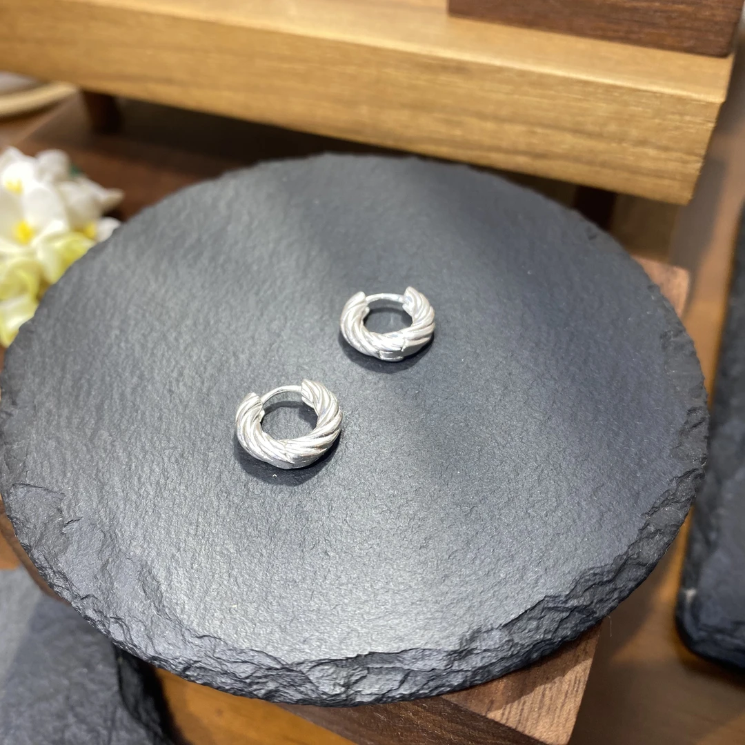 925银耳饰 多层扭纹S925银耳圈耳扣