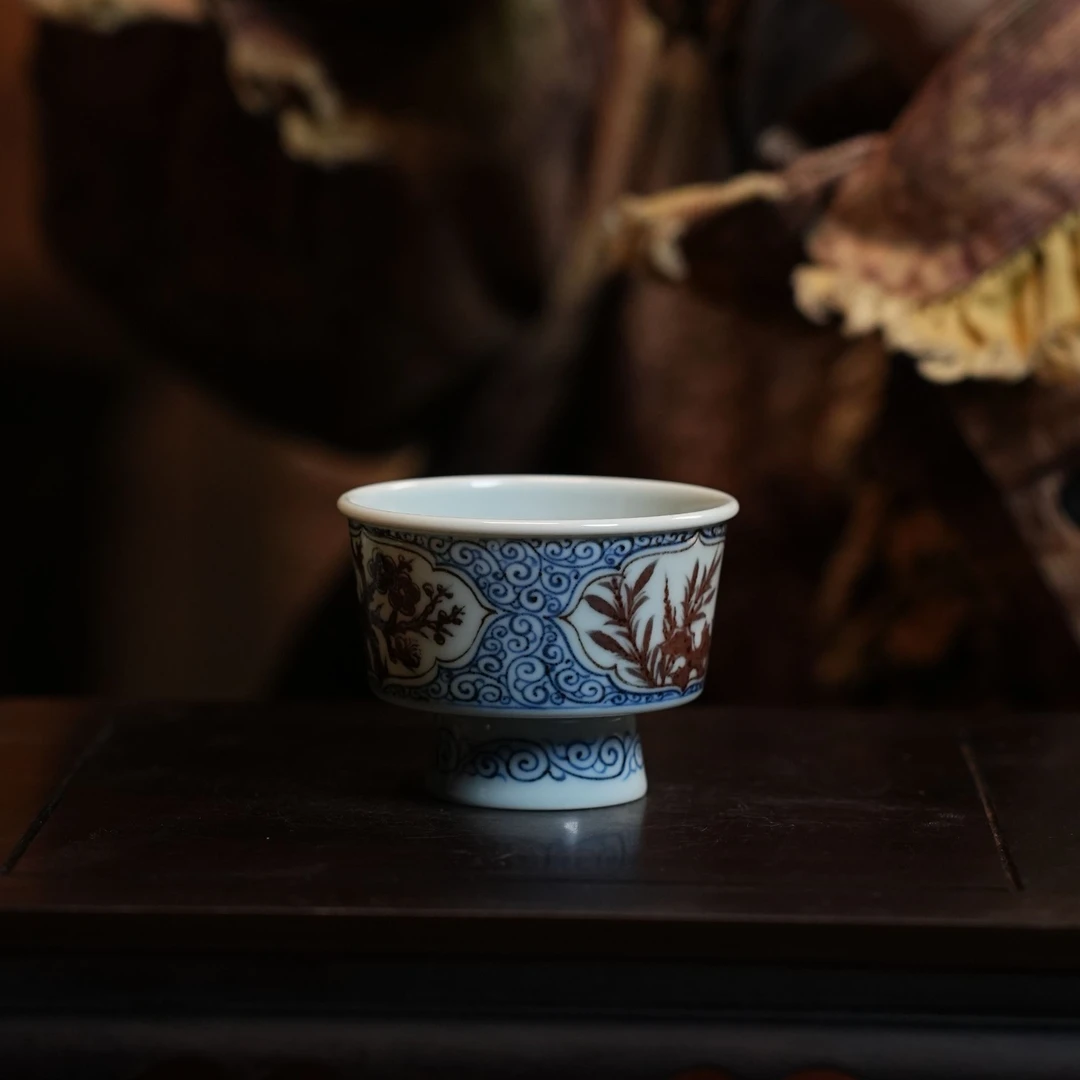 元邑 开窗松竹梅马蹄盏 景德镇纯手工手绘瓷器 L