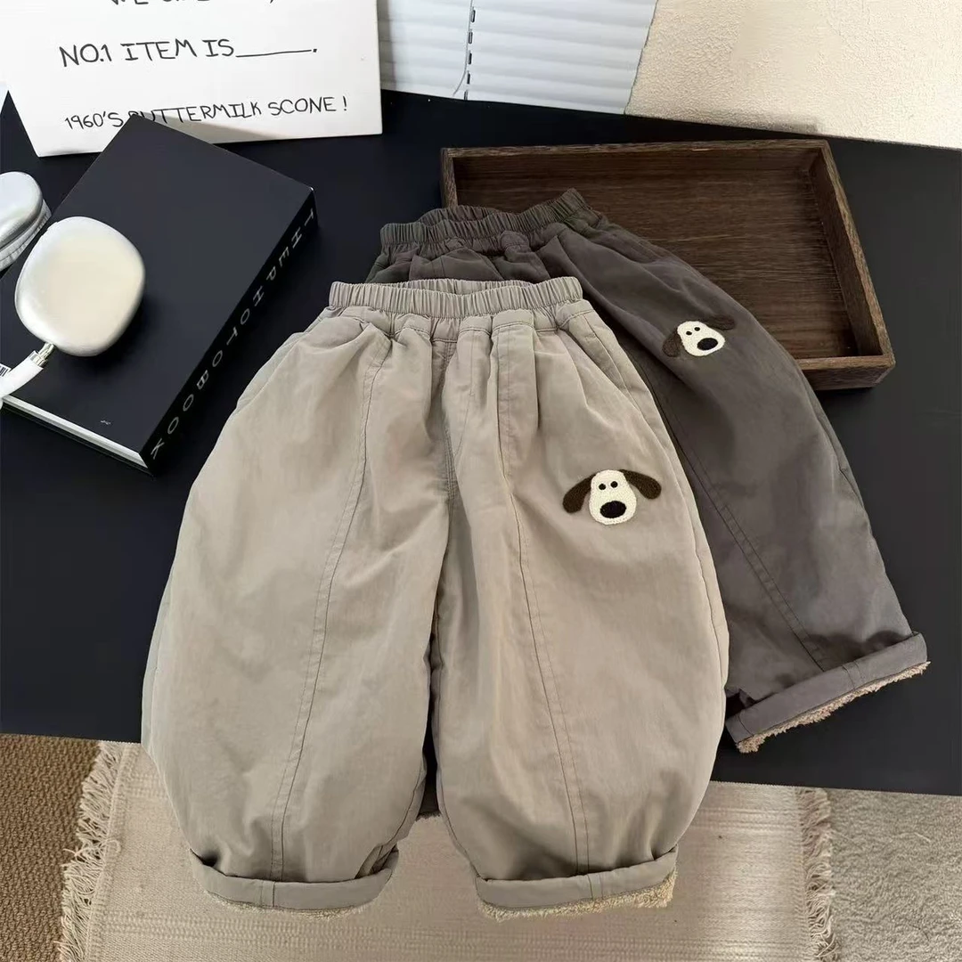 男童韩版加厚羊羔绒休闲裤儿童中小童洋气卡通裤子保暖一条过冬