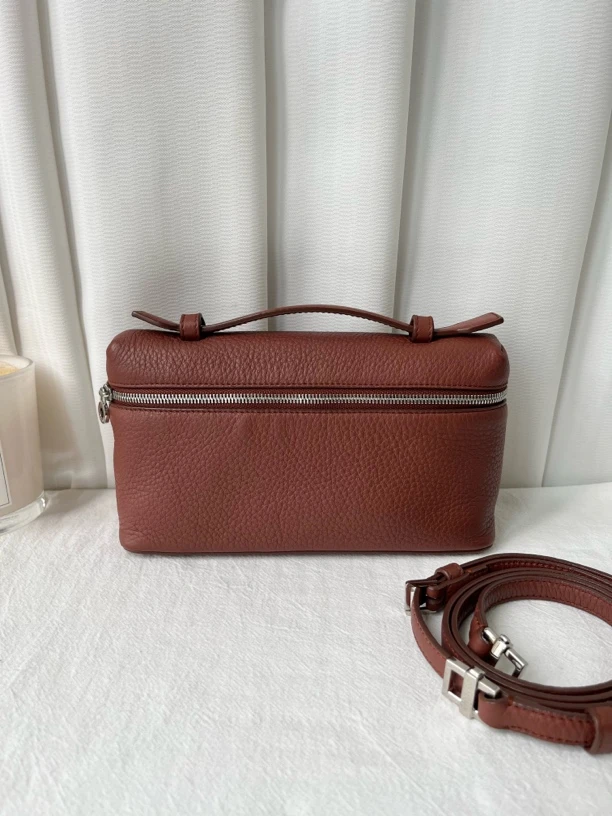 99新 Loro Piana/诺悠翩雅 L19砖红色饭盒包手提手拎包单肩斜挎包