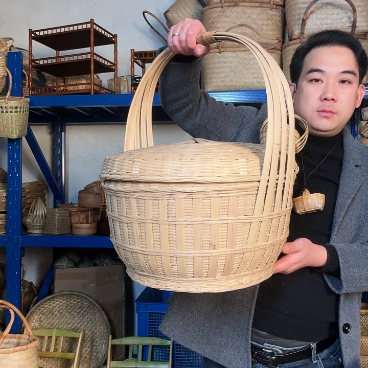 大圆篮子，大圆篮子手提带盖大