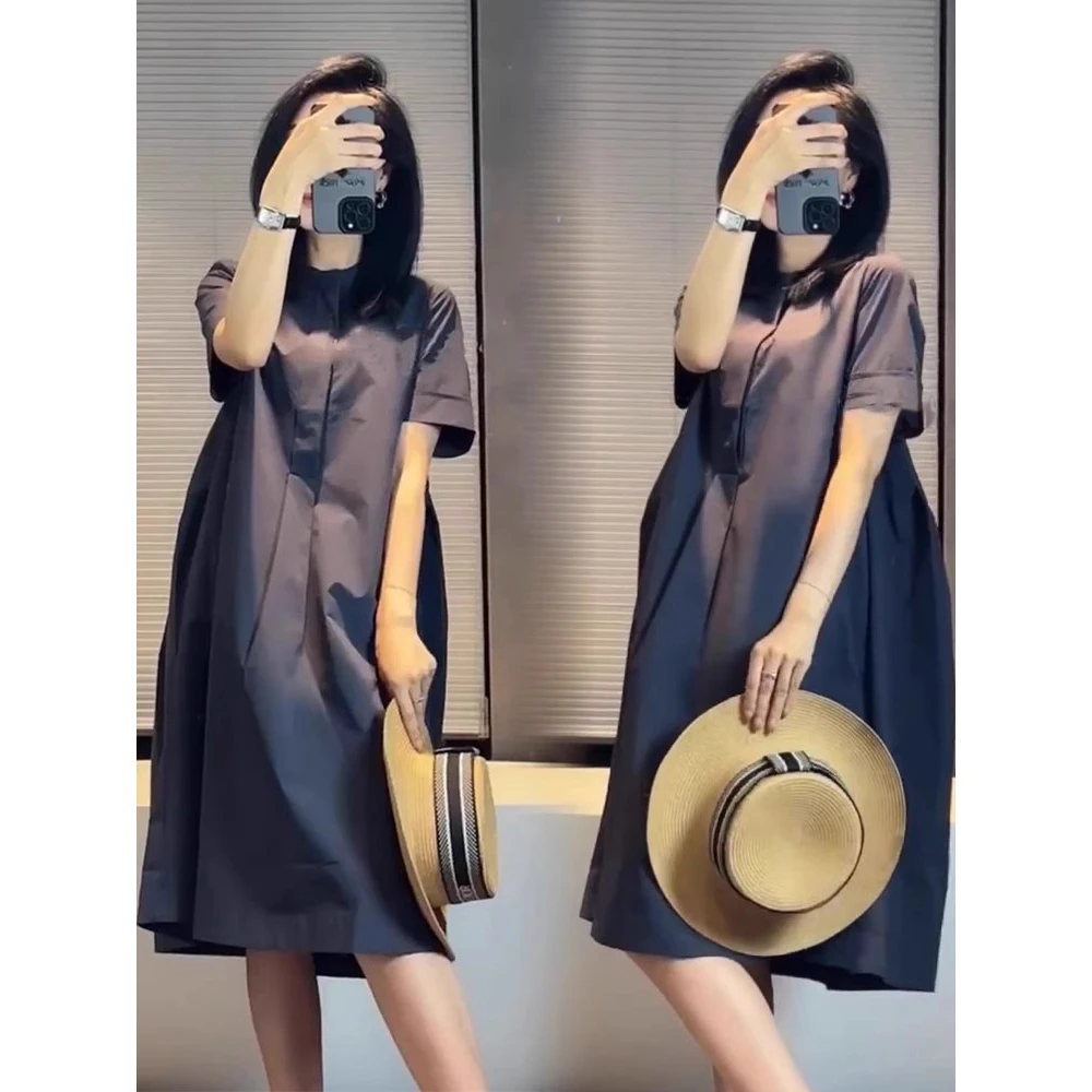 法式高级感气质高端欧货宽松连衣裙女夏洋气赫本风显瘦A字小黑裙