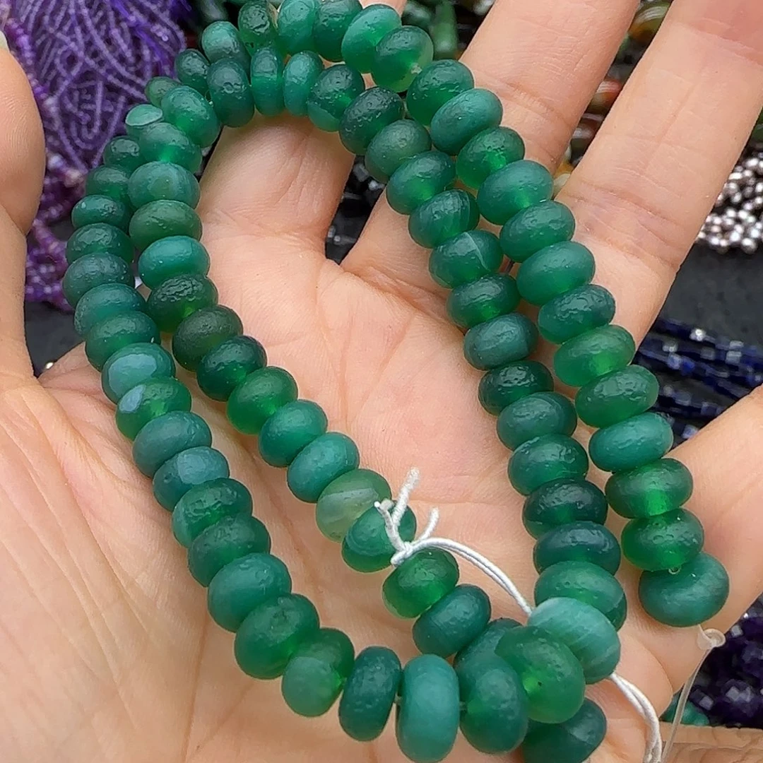 玛瑙/玉髓合金珠宝半成品橘皮绿玛瑙8mm一条