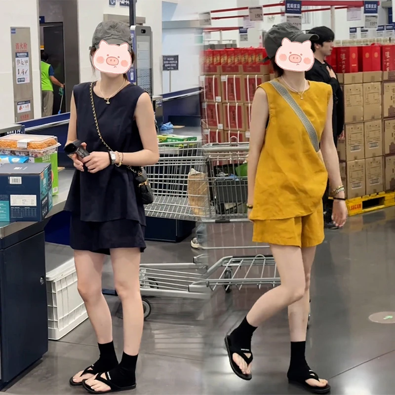 设计感小众通勤背心女夏季爆款韩版简约百搭无袖上衣短裤两件套装