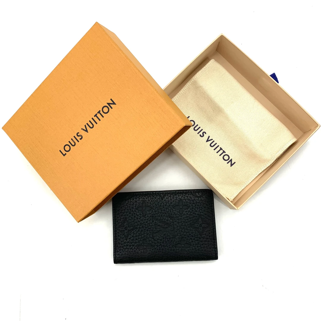 99新 LouisVuitton/路易威登 经典黑色全皮对折压花卡包 尺寸11/7
