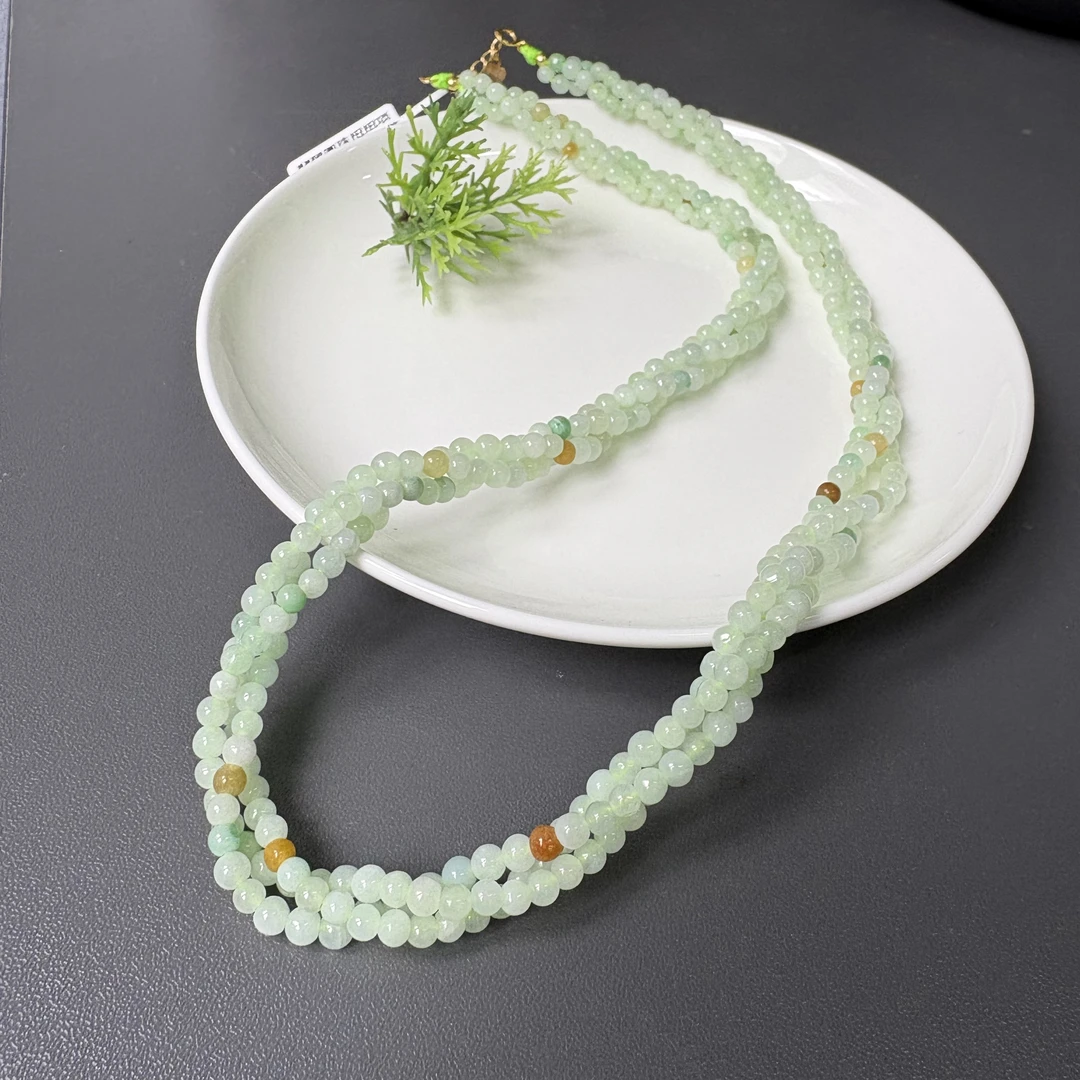 翡翠圆珠扭扭手链/项链搭S925银配件