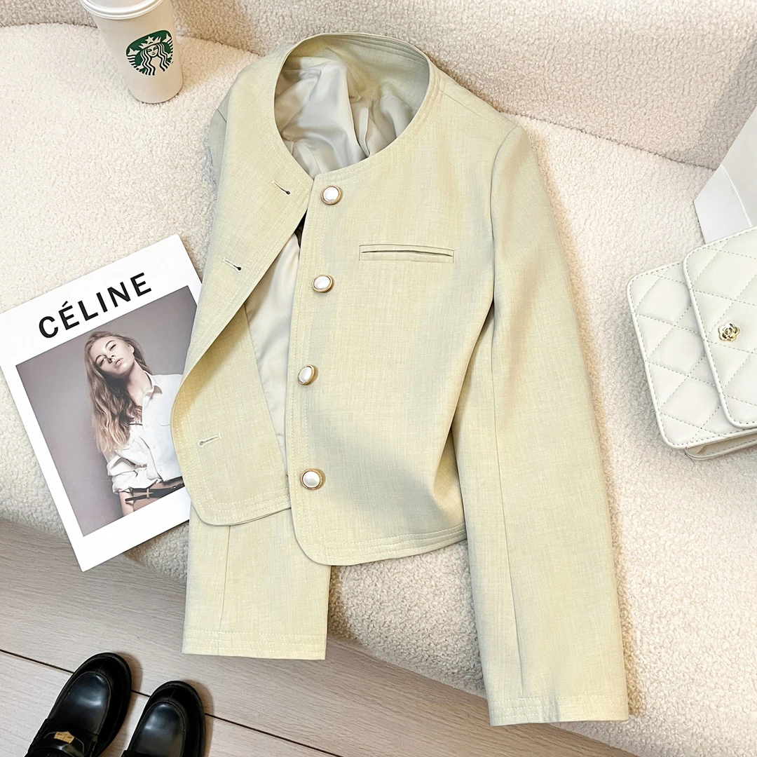 浅黄绿色小香风西装外套女短款2025春秋新款名媛高级感小个子上衣