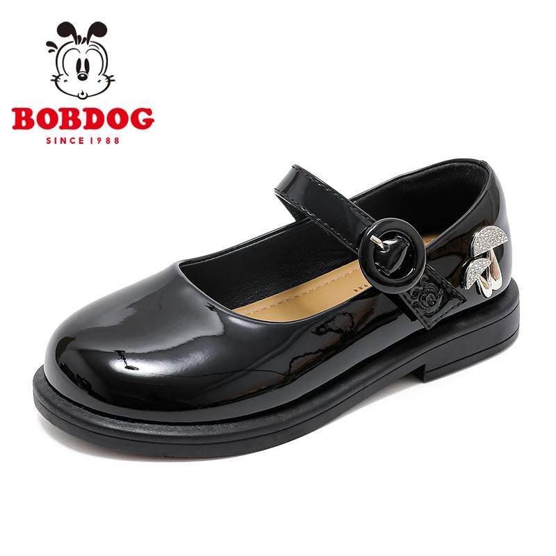 巴布豆2025春秋新款公主小皮鞋蘑菇女孩学生童鞋儿童复古黑色皮鞋