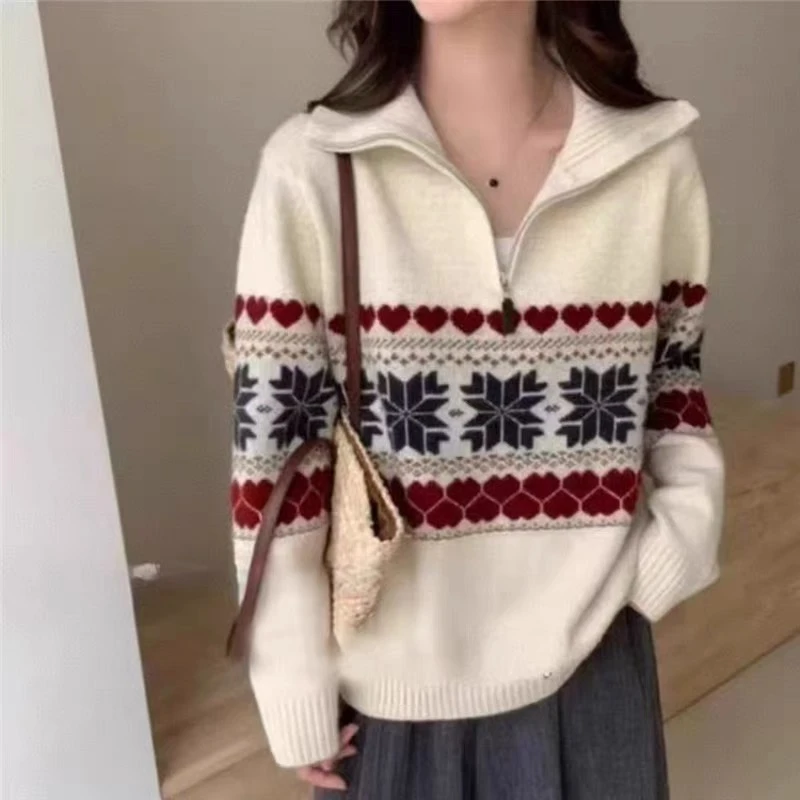 5261-CQ半拉链雪花针织毛衣（80-135）