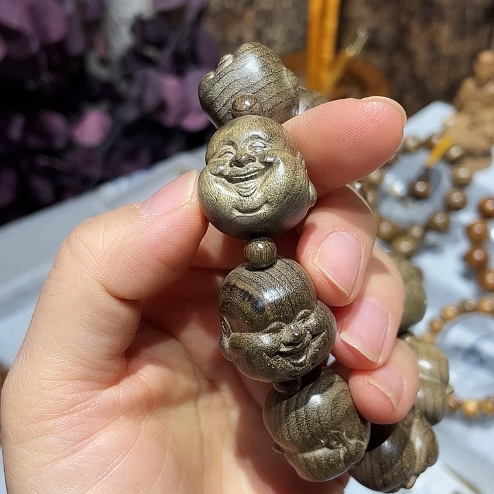 金丝楠小叶桢楠阴沉木绿料弥勒手串