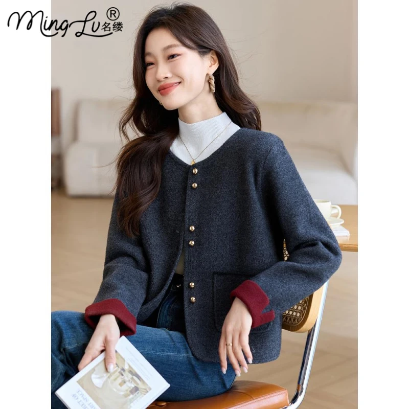 小香风圆领针织开衫女2025春秋新爆款休闲宽松高级感撞色毛衣外套