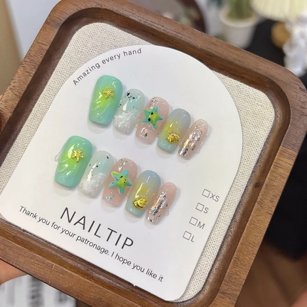 纯手工【薄荷珊瑚】可爱海星浮雕清新少女心夏天海边设计感穿戴甲