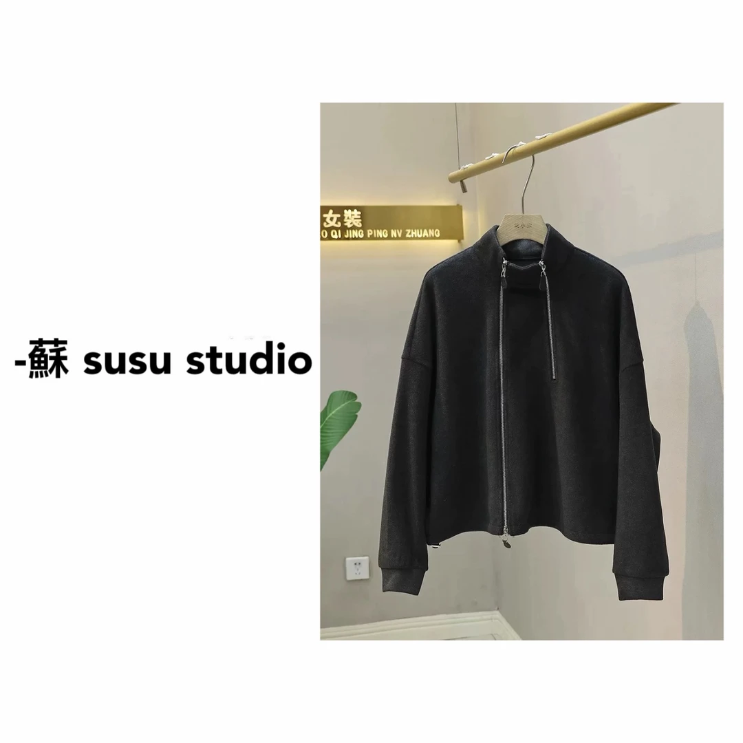 SU 立领套头加厚磨毛卫衣女简约高级感保暖上衣双排拉链H0903