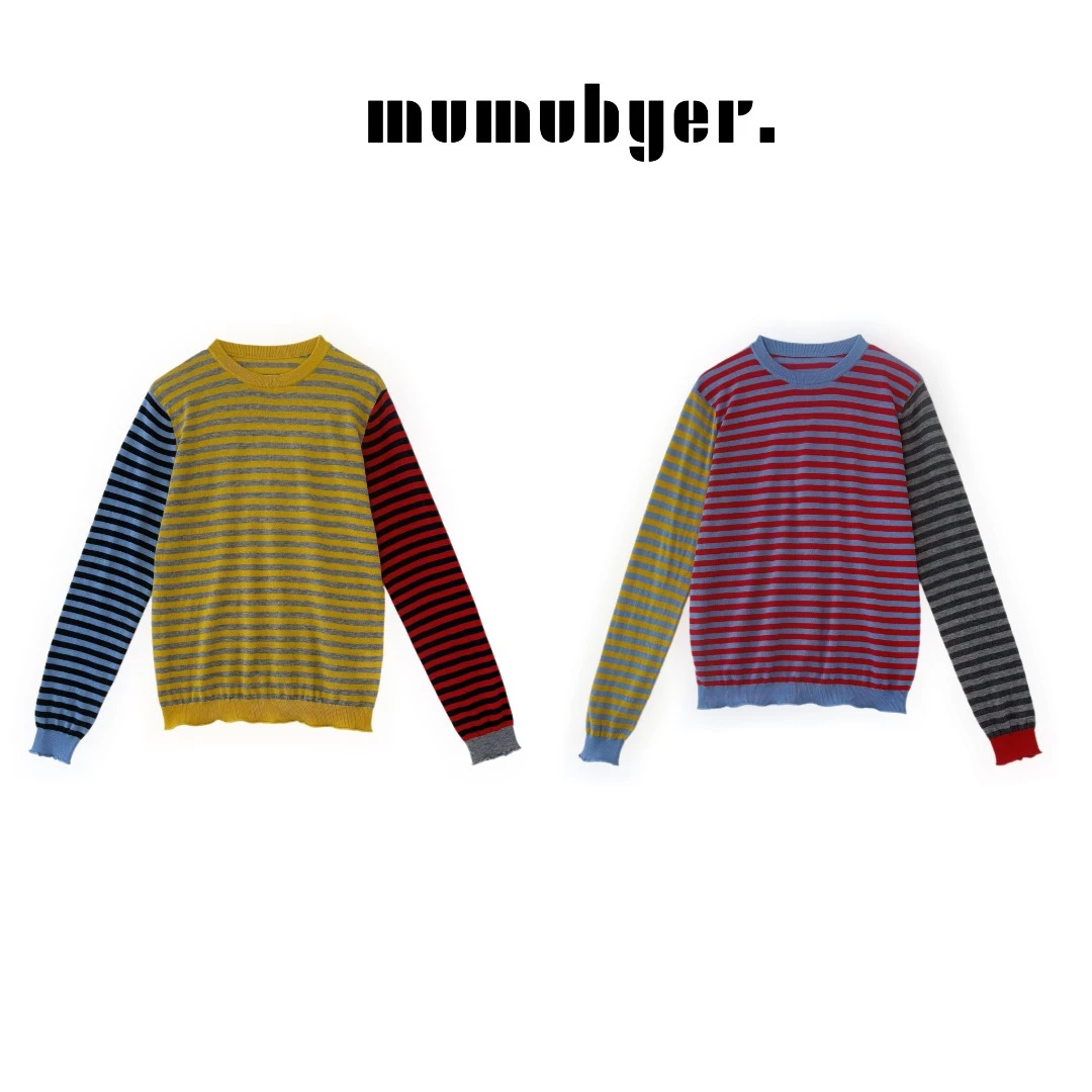 MUMUBYER •“甜蜜暴击”含羊毛！设计感拼接撞色条纹套头针织上衣