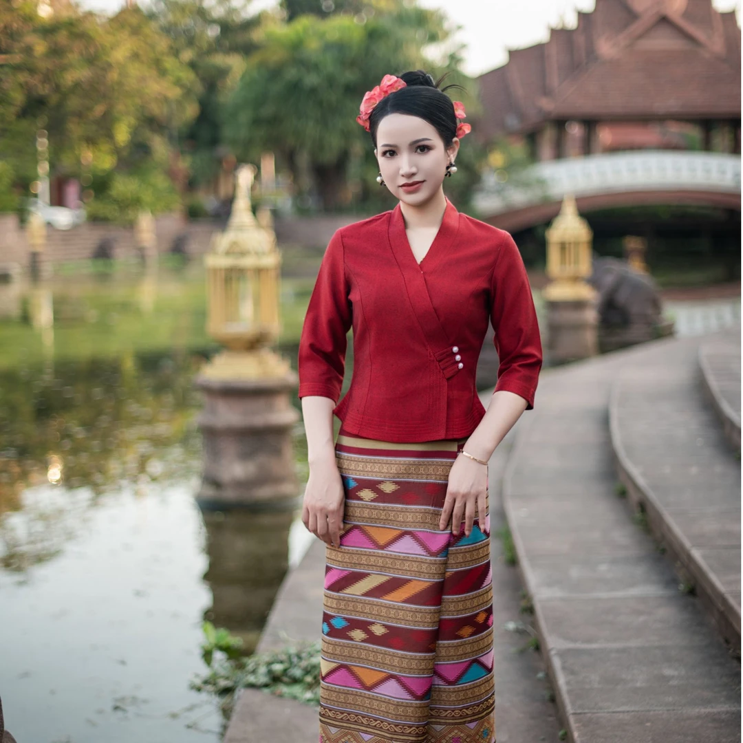 泰锦西双版纳傣族传统织锦气质红新款中式国民族风女舞台茶服套装